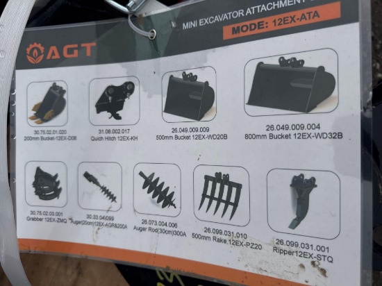 New AGT Co 9pc Mini Excavator Attachment Set Model 12EX-ATA