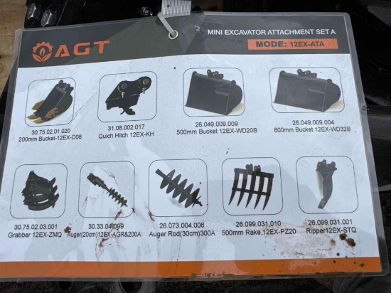New AGT Co 9pc Mini Excavator Attachment Set Model 12EX-ATA
