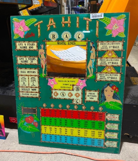 Bally "Tahiti" bingo pinball backglass