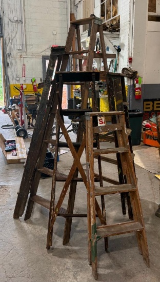 (4) various sized wooden ladders