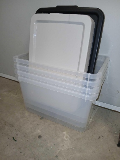Lot of 5 Small Plastic Bins with Lids