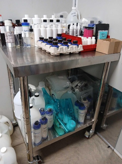 All Contents of Stainless Table. Various Oils and Base Chemicals