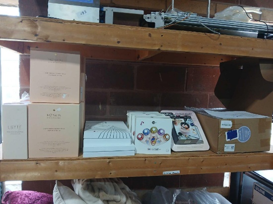 Shelf Lot of Beauty Products and Drawer Cart Unit. See Photos