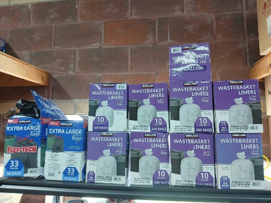 Lot of 10 Total Boxes 33gal & 10gal Trash Bags. Open Boxes
