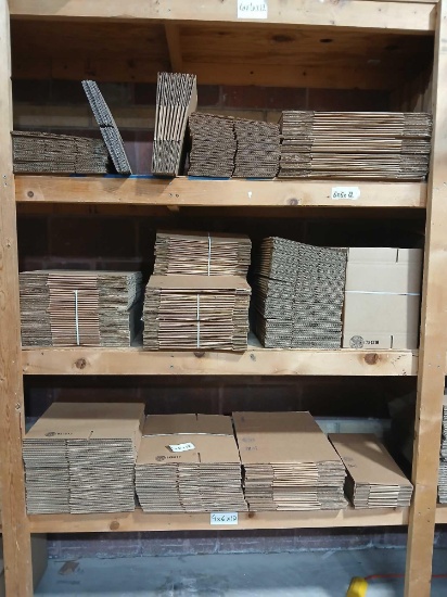 Lot of 3 Shelves of Various Size New Cardboard Boxes