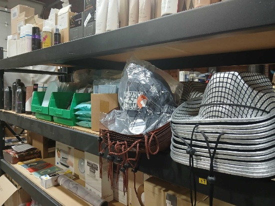 Shelf Lot of Hats. Spray Tan Solution. Applicators. See Photos