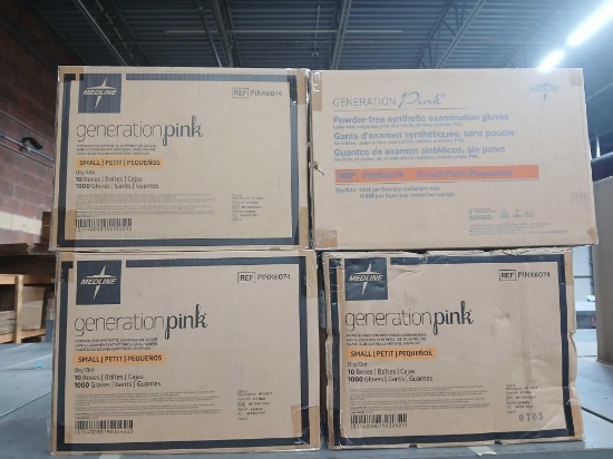 Lot of 4 Unopened Cases of Size Small GenerationPINK Exam Gloves.