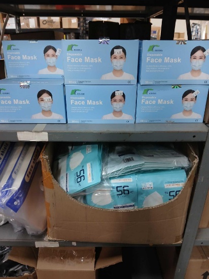 Lot of 5 Shelves Face Masks & Face Shields