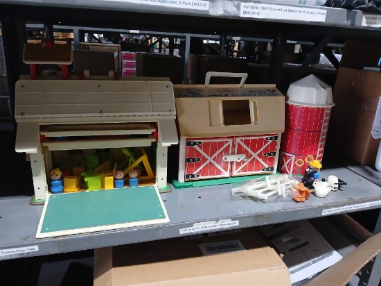 Lot of Vintage Fisher Price Farm and School House with Some Figures