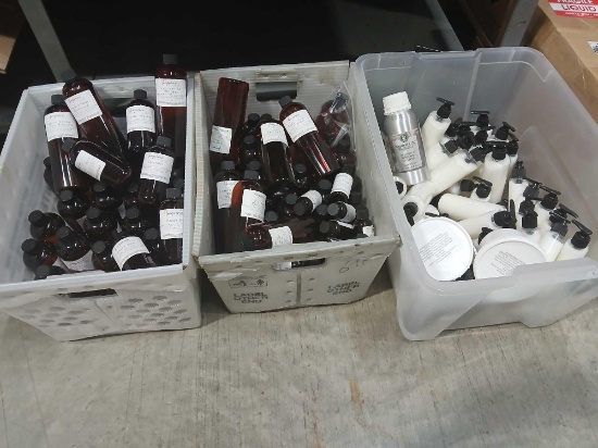 Lot of 3 Bins. Very Bottles of Fragrances & Unmarked Lotions