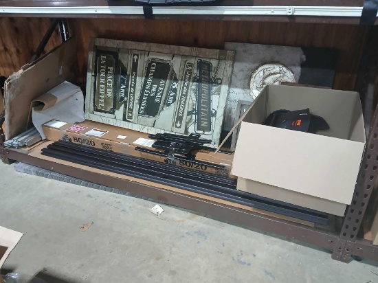 Shelf Lot Art Work. Various Aluminum Rails Vevor Lawn Sweeper (missing parts)