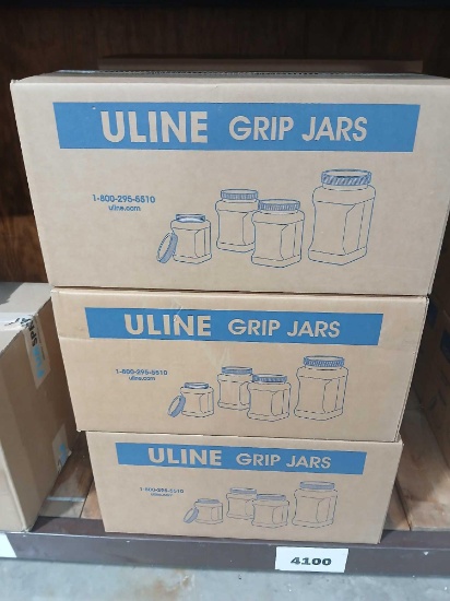 Lot of 6 Cases Uline Plastic 32oz Grip Jars w/Lids