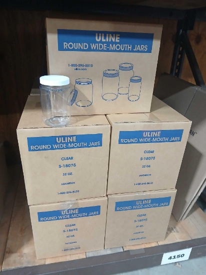 Lot of 10 Cased Uline 32oz Wide Mouth Plastic Jars W/Lids