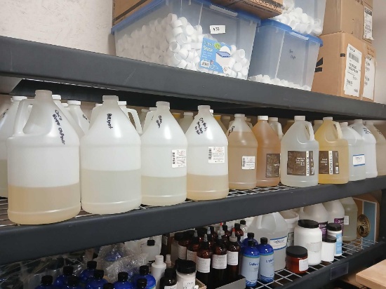 Shelf Lot Various 1gal New & Open Chemical Bases & Fragrances