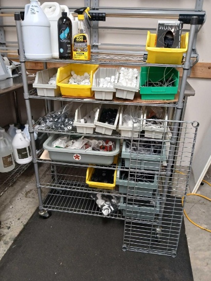 Rolling Wire Shelf Unit & All Contents