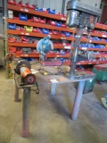 Shop Table w/Drill Press, Buffer/Grinder,Chop Saw,Vice