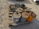 Pallet of Gas Cans, Chains, Tire Jack, Misc