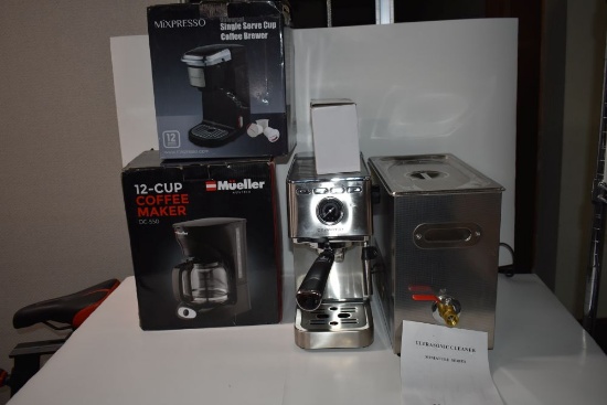 1- Coffee Maker Used, 1 Espresso Machine,1 new ultrasonic cleaner