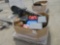(2) ice chests, brass milk can, gas can, snow board, step ladder, 2 misc