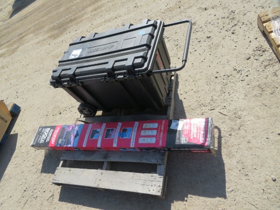 Alum truck rack, 50 gal mobile job box *keys in ofc