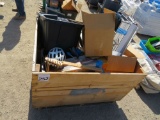 Crate- milkshake machine, tools, laptop, toys, misc