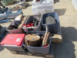 Speakers, toys, ice chest, lantern, camp cooker, misc