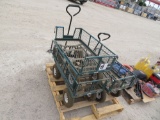 (3) green metal wagons