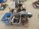 Drill press, grinder, cutoffs, (3) tubs misc