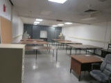Room- 11 8'  Student Desk Tables, 5 Desk, 3 File Cabinets, 49 Plastic Chairs, 2 Stool, Chair, Office