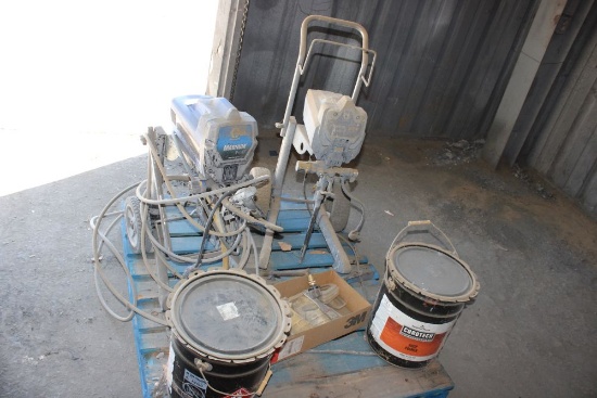 2 Paint Sprayers, Mask Air Filters, (2) Buckets of Primer