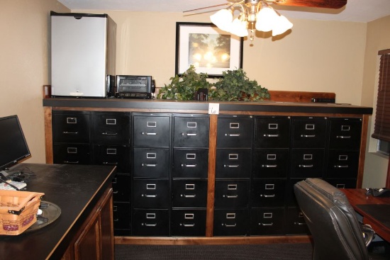 8 File Cabinets, Mini Fridge