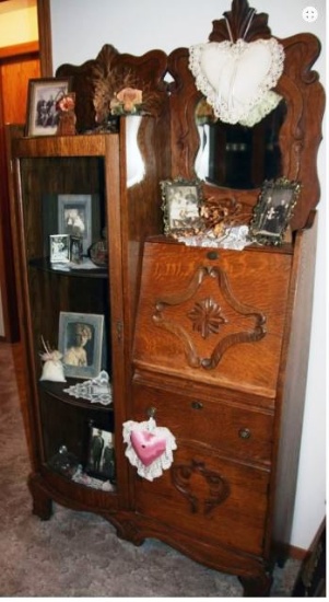 Ornate Dropfront Secretary w/Curved Glass Door