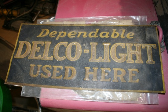 Antique Dependable Delco Light 9”x19” Metal Sign