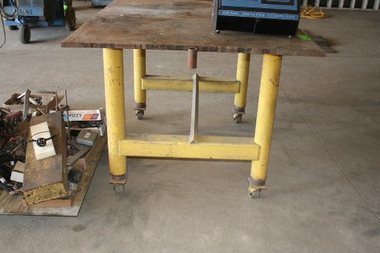 4’x5’ Steel Work Table w/1” Steel Plate Top on Steel Wheels;