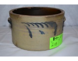 RARE SALT GLAZE SQUATTY CROCK W/MOLDED HANDLES  6