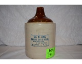 RW 1 GAL BROWN TOP JUG W/BLUE INK - GEO. W. JENKS, GROCERIES, SHOES & NOTIONS - FAITH, SD