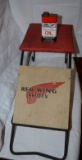 RED WING SHOES STORE SHOE FITTING BENCH W/8 OZ CAN OF BOOT & SHOE OIL