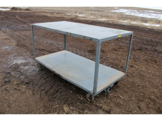 3  Ft. x8  Ft.  Little Giant Steel Shop Table on HD Casters