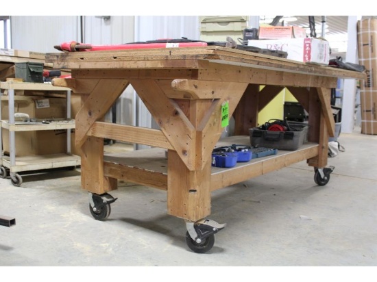 4  Ft. x8  Ft.  Wooden Shop Bench on HD Casters
