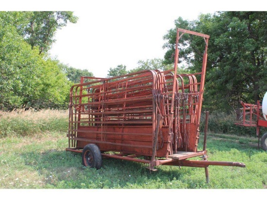 Portable Corral w/14 11 Ft. Panels on Loading Chute Trailer