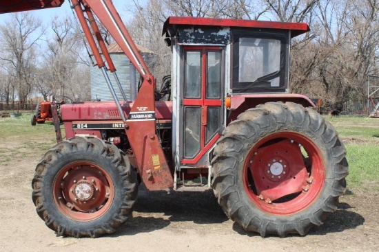 IH 884 MFWD Dsl. Tractor w/ HM Cab, Farmhand 390 Loader w/ 8 Ft. Bucket & Grapple