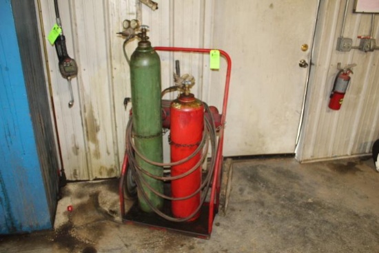Oxygen & Gas Torch Set on Cart w/Tanks - Tanks are owned