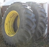 Used 18.4-34 Tires on JD Rims, Came off JD 4010, Good Set