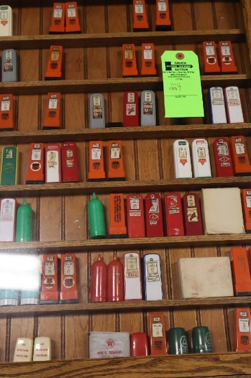 Oak Display Case w/approx. 35 sets of petroleum Salt & Pepper Shakers
