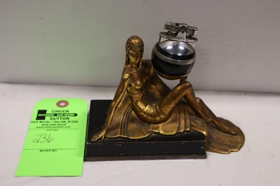 Art Deco Bronze Lady Holding a round Cigarette Lighter