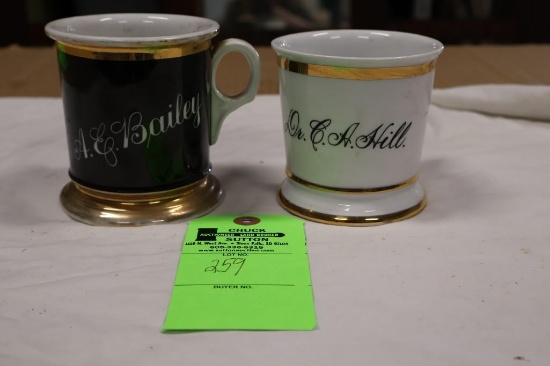 Two Shaving Mugs, Dr. C.A. Hill & A.E. Bailey