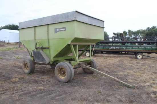 Parker 325 Bu. Gravity Wagon on JD 1065 Gear, Shedded, Good Cond.