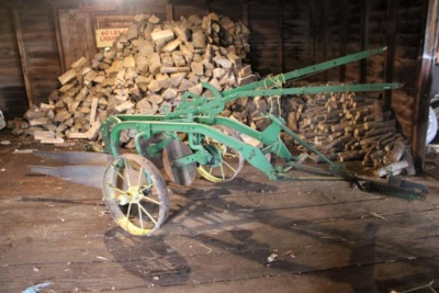 JD spoke-wheeled 2-bottom plow