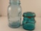 Antique/Vintage Blue Glass Canning Jars
