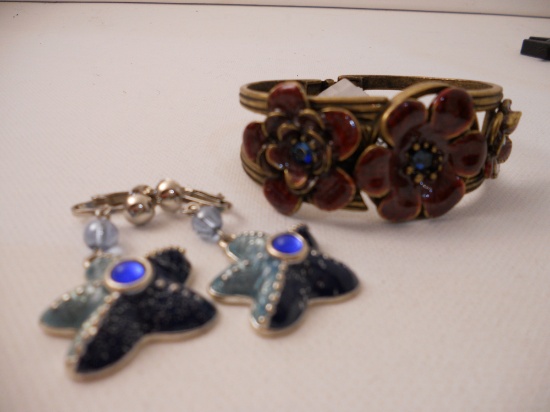 Chico's Bracelet and Earrings, Enamel Metal